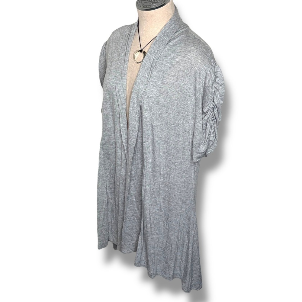 Ambiance Apparel 3X Gray Ruched Sleeve Open Front Cardigan Plus Size‎